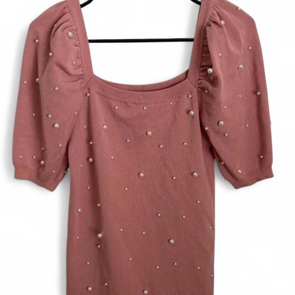 Women's Pink Pearl Detail Blouse Size L